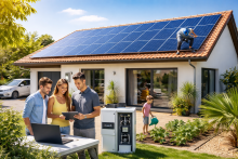 Solareco 33 -  Installation de panneaux solaires pour chauffage et revente d'électricité avec batterie et prime EDF par entreprise RGE à Biganos 33380 sur le Bassin d'Arcachon